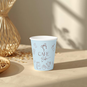 Coffee Theme Blue Bow Cafe Bebe Boy Baby Shower Paper Cups