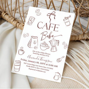 Coffee Theme Bow Cafe Bebe Brewing Baby Shower Invitation