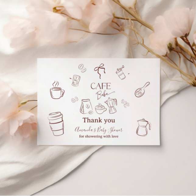Coffee Theme Cafe Bebe Brewing Baby Shower Thank You Card (Creator Uploaded)