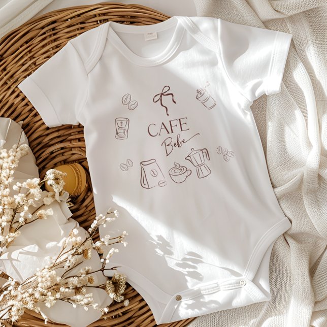 Coffee Theme Cafe Bebe Brewing Bow Baby Shower Bodysuit (Creator Uploaded)