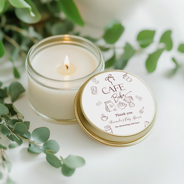 Coffee Theme Cafe Bebe Brewing Bow Baby Shower Classic Round Sticker (Creator Uploaded)