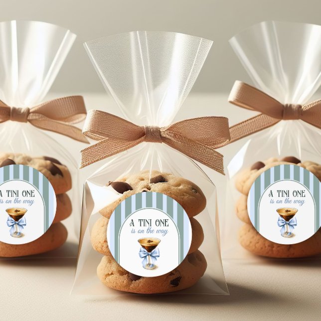 Coffee Theme Espresso Martini Blue Bow Baby Shower Classic Round Sticker (Creator Uploaded)