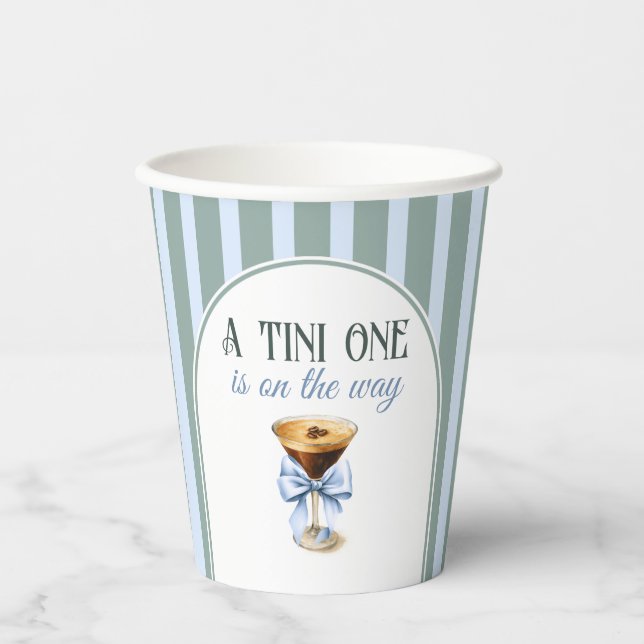 Coffee Theme Espresso Martini Blue Bow Baby Shower Paper Cups (Front)