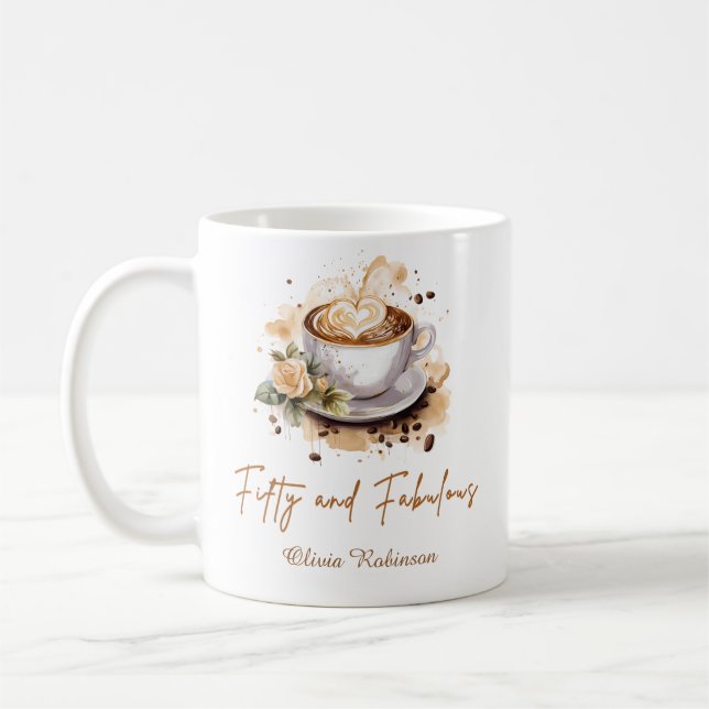 Coffee Theme Fifty and Fabulous 50th Birthday      Mug (Left)