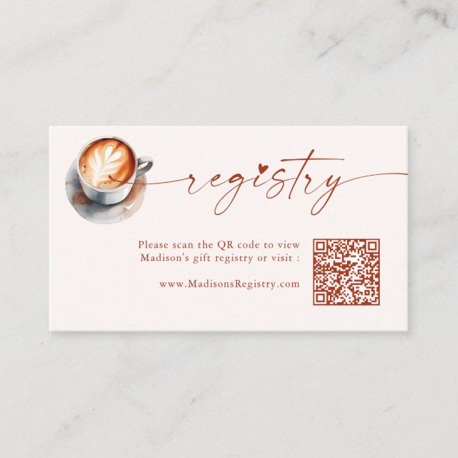Coffee Themed Bridal Shower Registry Enclosure Card (Front)