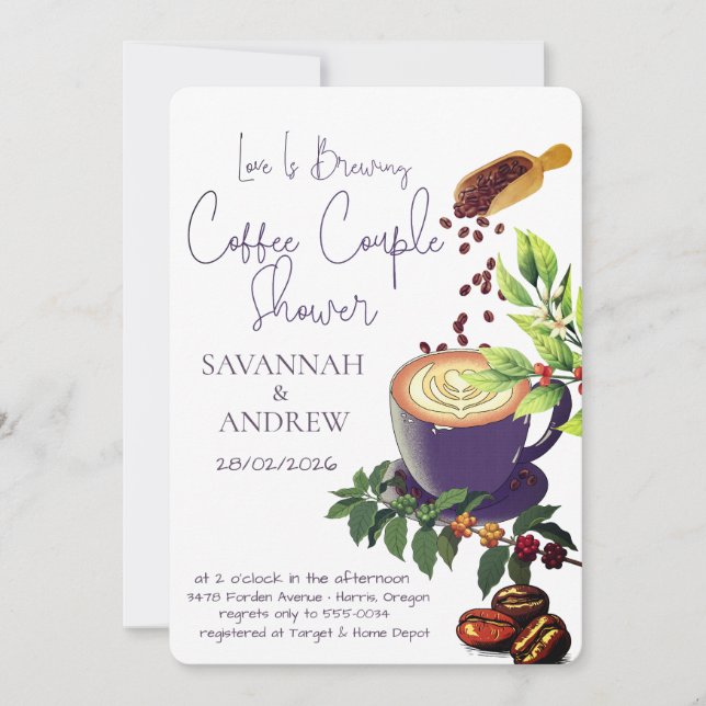 Coffee Themed Couple Shower Invitation (Front)