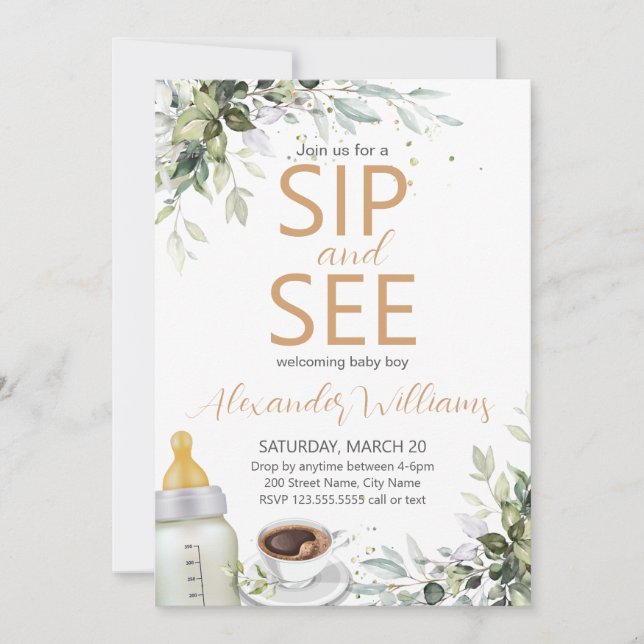 Coffee Themed Party Baby Sip and See Invitation (Front)