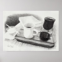 Coffee Themed Realistic Detailed Pencil Drawing