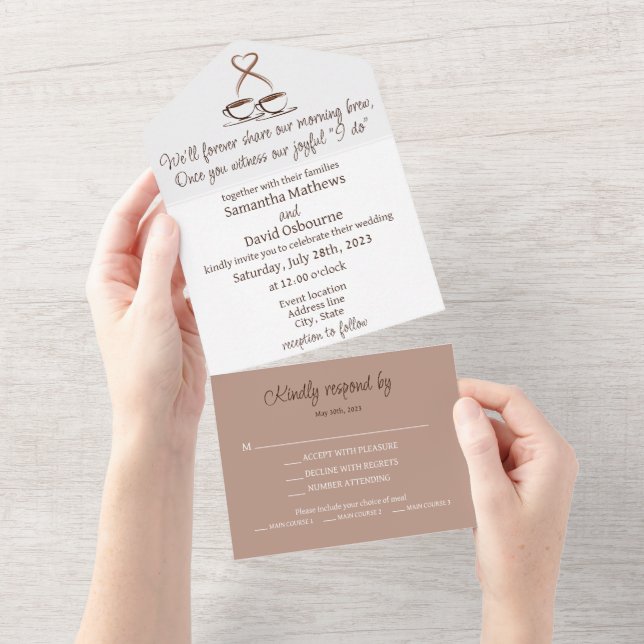Coffee themed wedding invitation design (Tearaway)