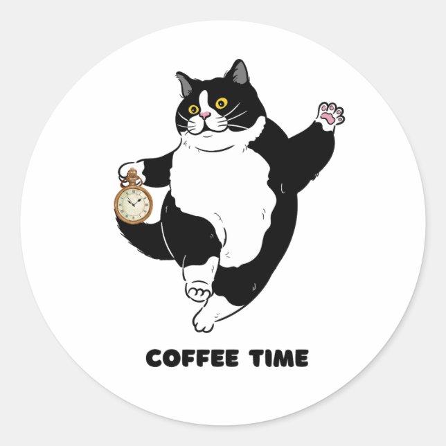 Coffee Time Black Cat for Introverts | Stickers (Front)