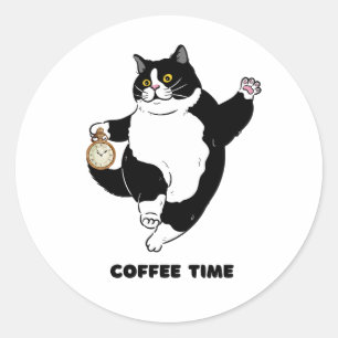 Coffee Time Black Cat for Introverts Stickers