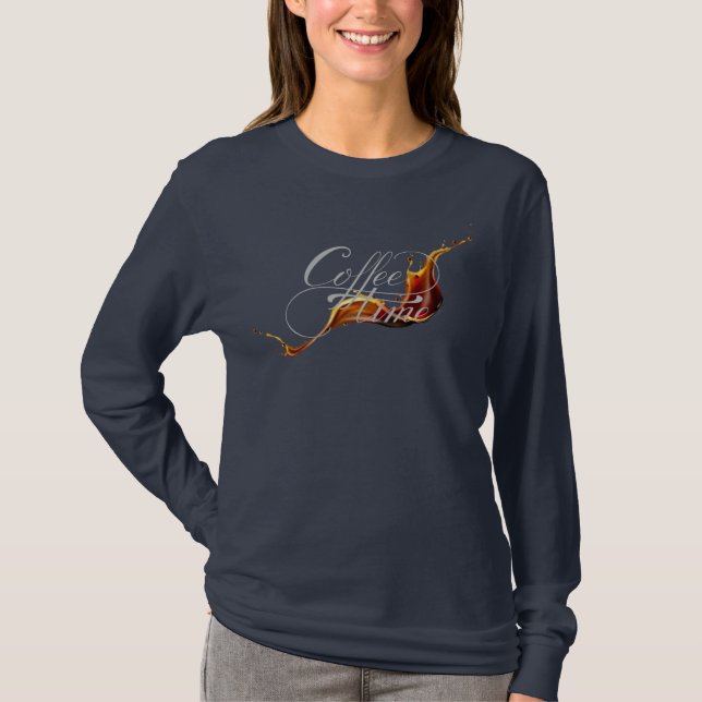 Coffee Time Calligraphy & Splash Stream Coffee T-Shirt (Front)