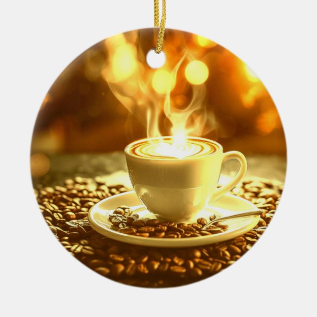 Coffee time  ceramic tree decoration (Front)