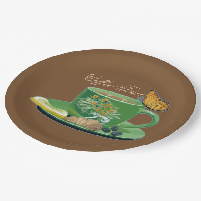 Coffee Time Cup & Saucer Paper Plates (Angled)