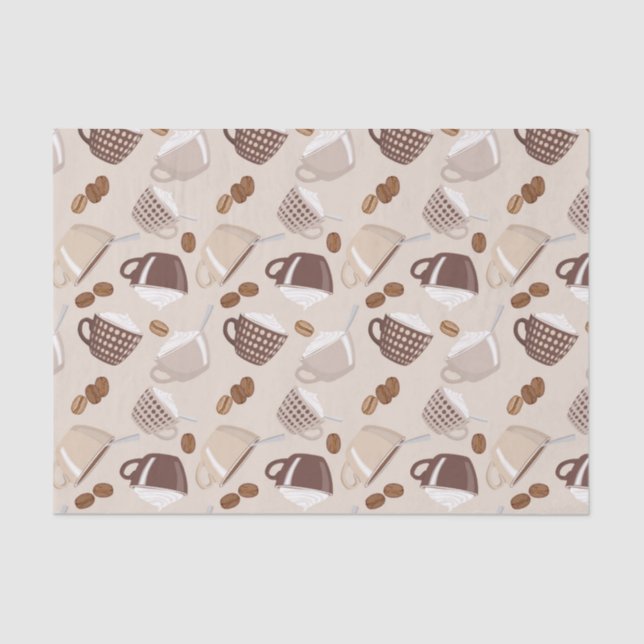 Coffee Time Cups Brown Grains Caffeine Lover Drink Tissue Paper (Front)