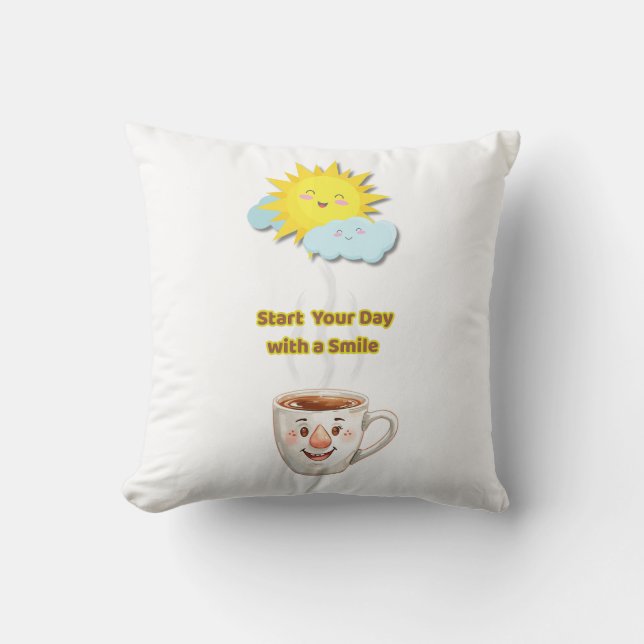 Coffee Time – Cute Smiling Cup Cushion (Front)