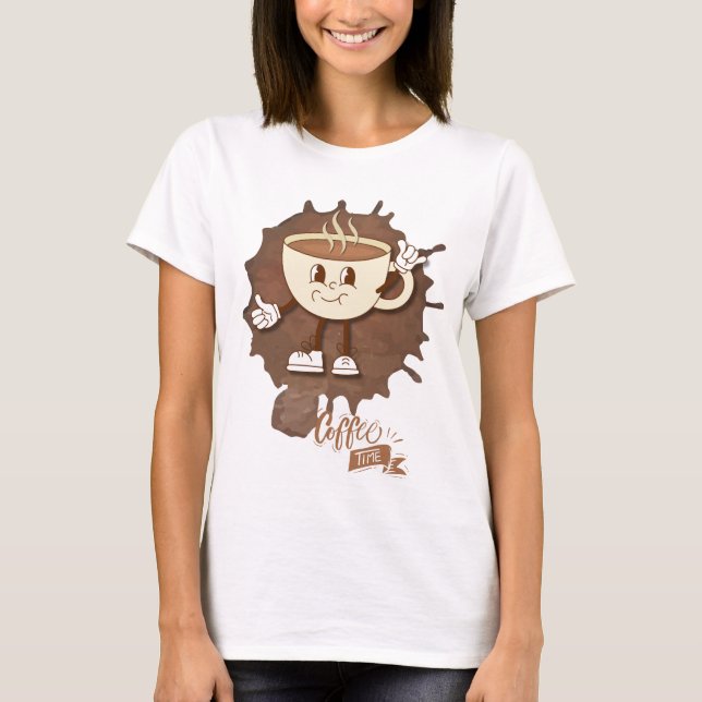 **Coffee Time – Cute Smiling Cup Steam  T-Shirt (Front)