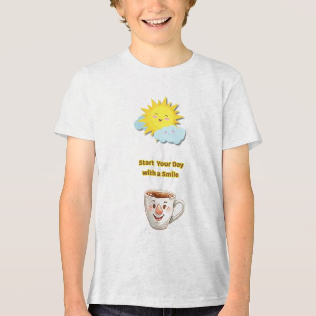 Coffee Time – Cute Smiling Cup Tri-Blend Shirt (Front)