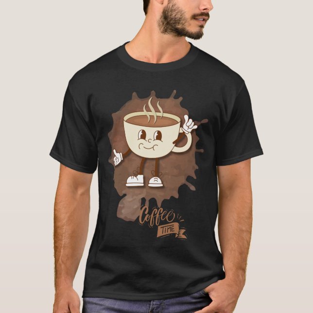 Coffee Time – Cute Smiling Cup with  Steam T-Shirt (Front)