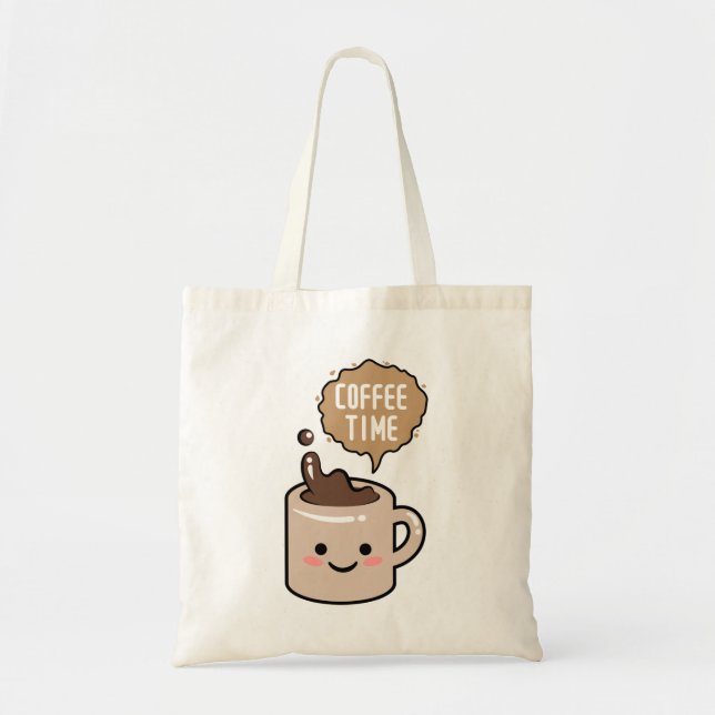coffee time kawaii coffee cup illustration tote bag (Front)