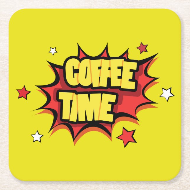 Coffee Time Splat Square Paper Coaster (Front)