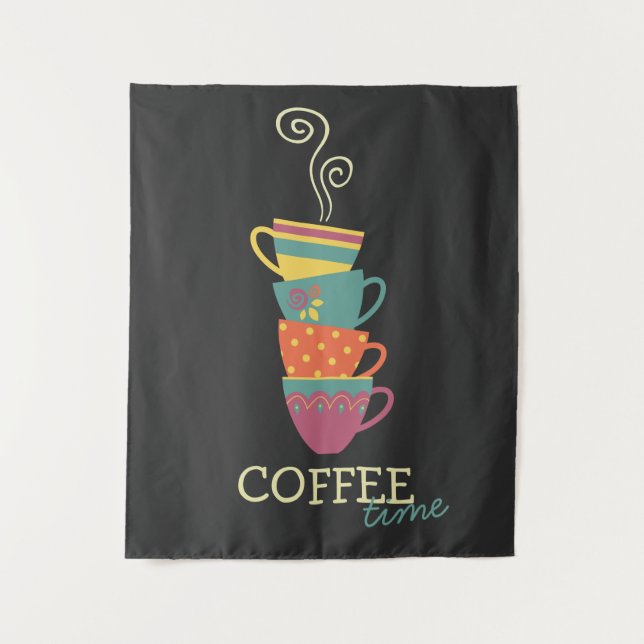 Coffee time stacked steaming cups tapestry (Front)