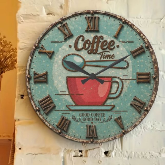 Coffee Time Vintage Farmhouse Coffee Bar Large Clock (Creator Uploaded)