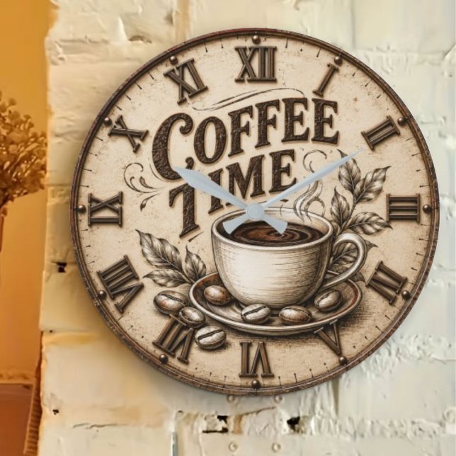 Coffee Time Vintage Rustic Large Clock (Creator Uploaded)