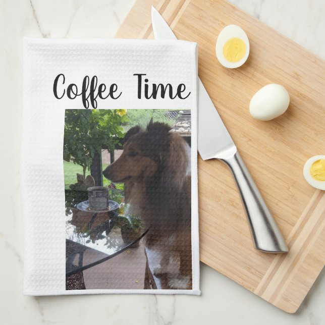Coffee Time with a Cute Sheltie! Tea Towel (Quarter Fold)