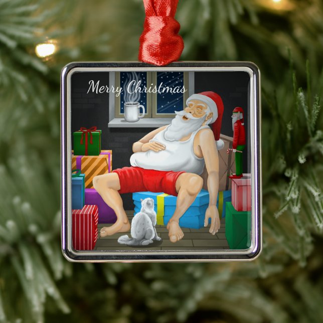 Coffee Time with Santa Claus Metal Tree Decoration (Tree)