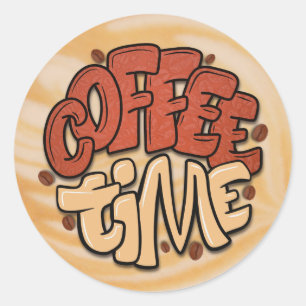 Coffee time words on milk foam classic round sticker