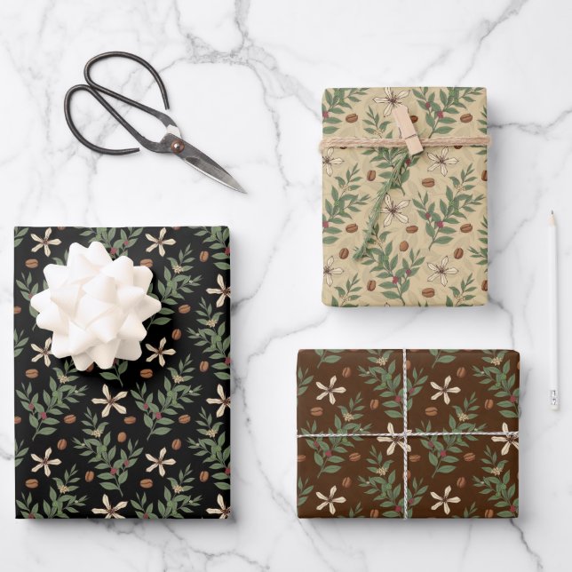 Coffee Tree Pattern Wrapping Paper Sheet (Front)