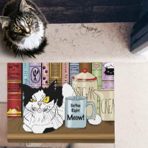  Coffee Tuxedo Cat Funny Doormat
