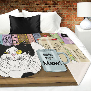 Coffee Tuxedo Cat Funny Sherpa Blanket