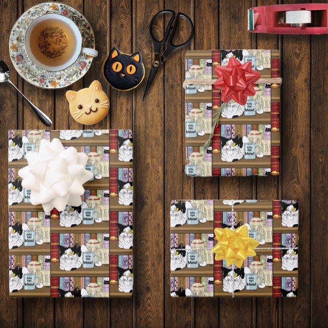 Coffee Tuxedo Cat Funny Wrapping Paper Sheet (Creator Uploaded)