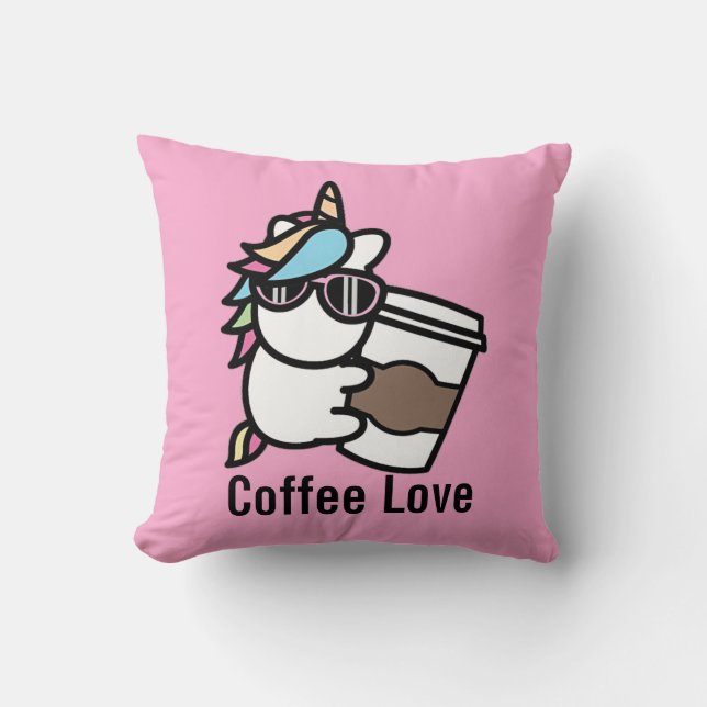 Coffee Unicorn Throw Pillow (Front)