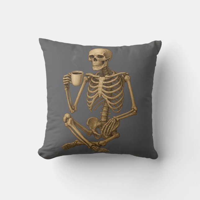 Coffee Until Death – Skeleton Coffee Time Cushion (Front)