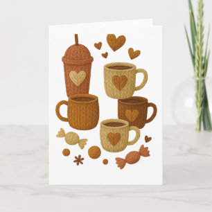 Coffee Valentine Day Love Knitted Hearts Hugs Card