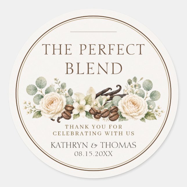 Coffee Wedding Favour Labels The Perfect Blend (Front)