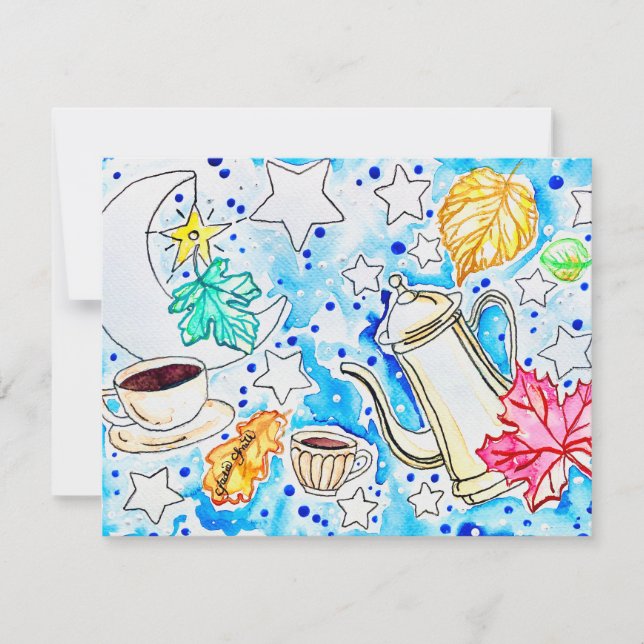 Coffee with Fall Leaves Art Card (Front)