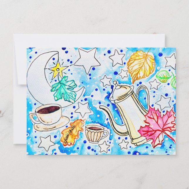 Coffee with Fall Leaves Art Card (Front)