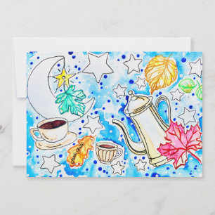 Coffee with Fall Leaves Art Invitation