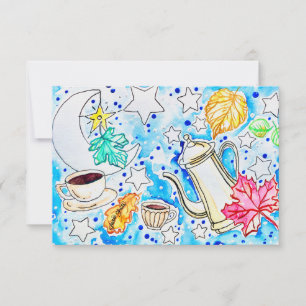 Coffee with Fall Leaves Art RSVP Card