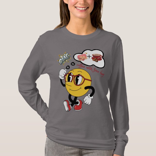 ☕ Coffee With Free Hug 🤗 | Cute Emoji Women’s  T-Shirt (Front)
