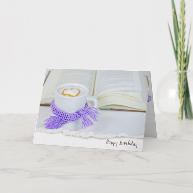 coffee with heart and open book birthday card (Front)