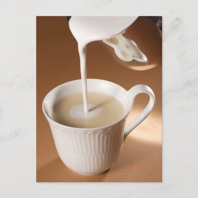 Coffee with milk being poured in postcard (Front)