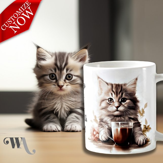 Coffee with my Cat  Coffee Mug (Easy to customize text )