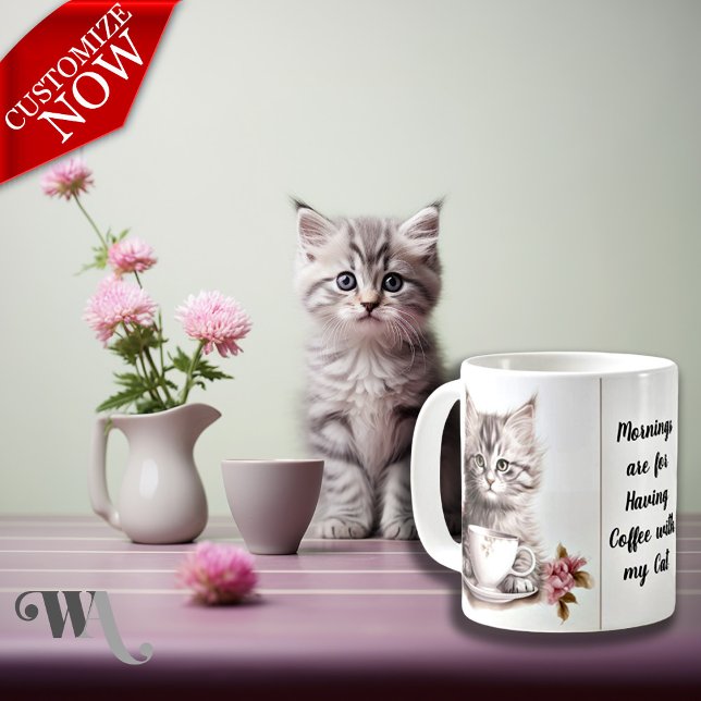 Coffee with my Cat  Mug (Easy to customize text)