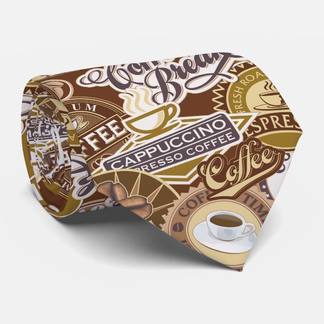 Coffee word art mug pattern tie (Rolled)