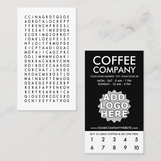 coffee word search loyalty punch card (Front/Back)
